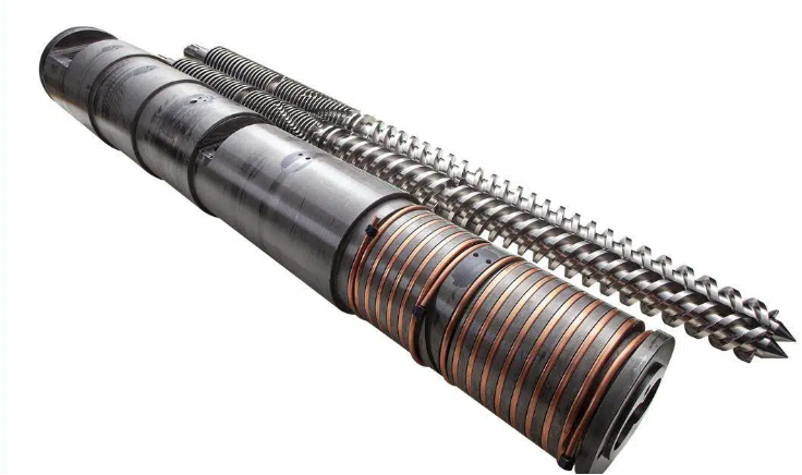 Conical twin screw barrel for extruder